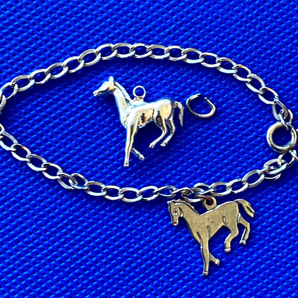 2 sterling silver horse charm starter bracelet